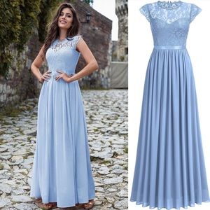 Women's Blue Lace Evening Party Maxi Dress size L